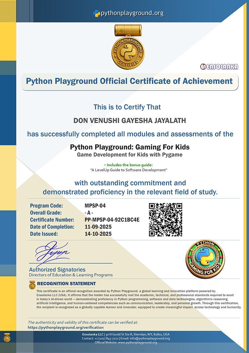 Sample Certificate — Gaming For Kids